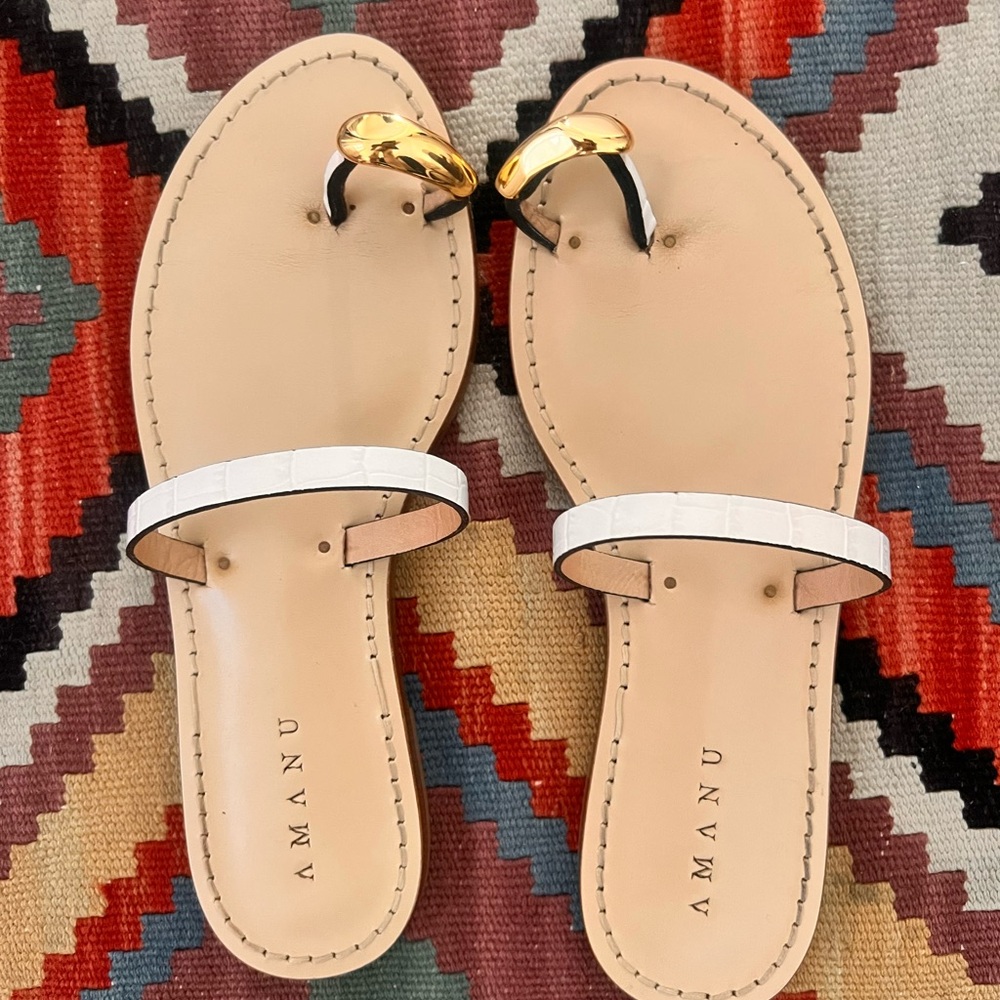 Tan and White Minimalist Slide Sandals